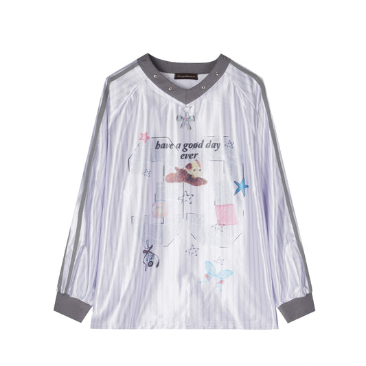 TODAMU® American Vintage Sexy Girl Color-Block Graphic Long Sleeve T-Shirt for Women