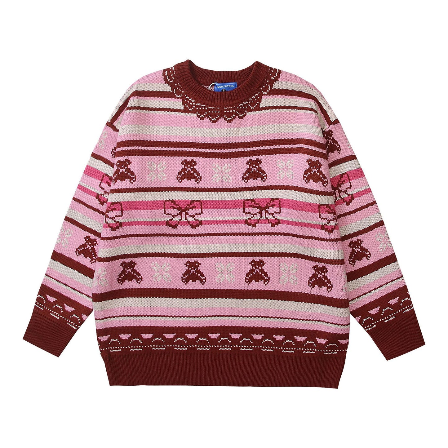 TODAMU® Women's American street retro simple striped loose round neck sweater