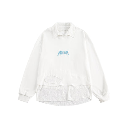 TODAMU® Vintage Faux Two-Piece Letter Embroidered Polo Shirt for Women