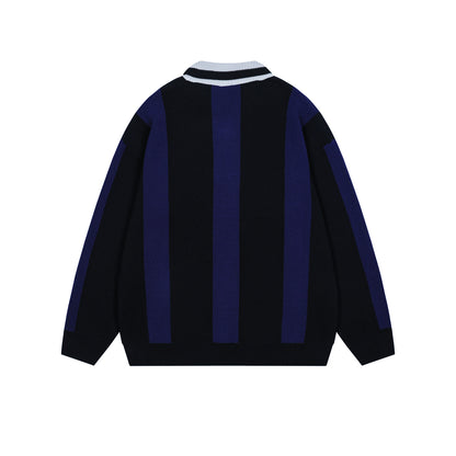 TODAMU® Women's American retro simple striped atmosphere lapel sweater