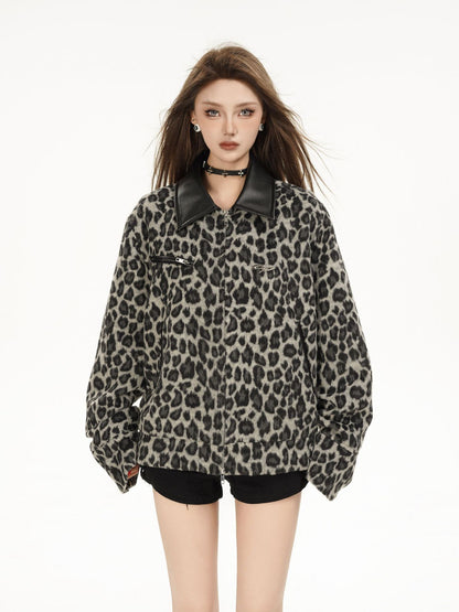 TODAMU® Women's New American Retro Loose Leopard Print Wool Jacket