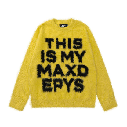 TODAMU® Women's American retro loose letter furry round neck sweater