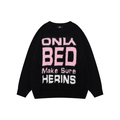 TODAMU® Women's American retro simple letter loose plush round neck sweater