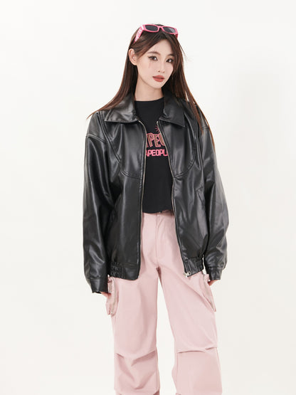 TODAMU® Women's New American Couple Style Loose Leather Jacket