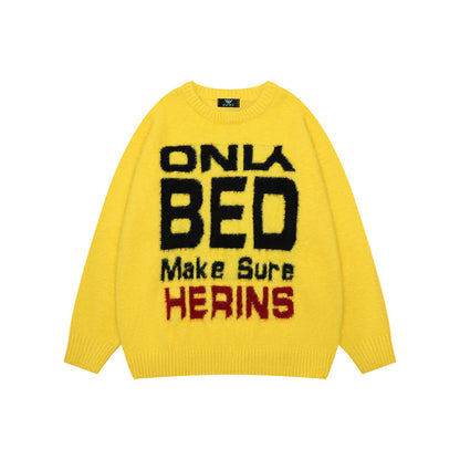 TODAMU® Women's American retro simple letter loose plush round neck sweater