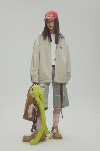 TODAMU® Women's Clothing American Retro Versatile Plaid Suede Reversible Jacket