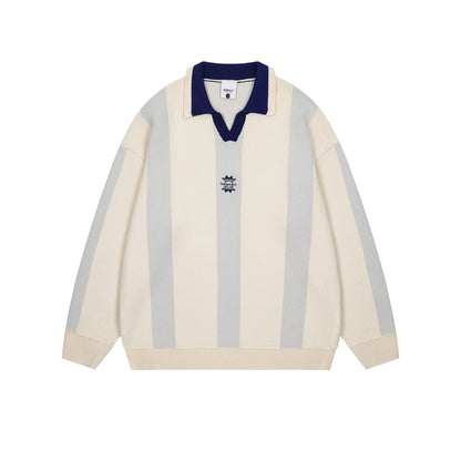 TODAMU® Women's American retro simple striped atmosphere lapel sweater