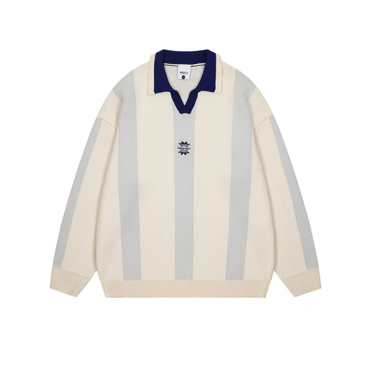 TODAMU® Women's American retro simple striped atmosphere lapel sweater