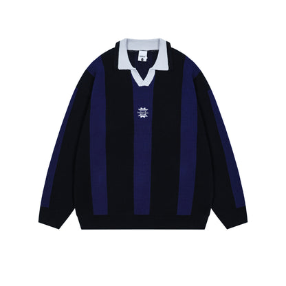 TODAMU® Women's American retro simple striped atmosphere lapel sweater