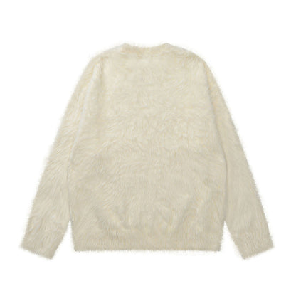 TODAMU® Women's American retro loose letter furry round neck sweater