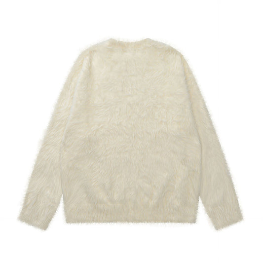 TODAMU® Women's American retro loose letter furry round neck sweater