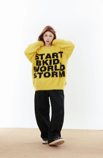 TODAMU® Women's American retro letter pattern loose round neck sweater