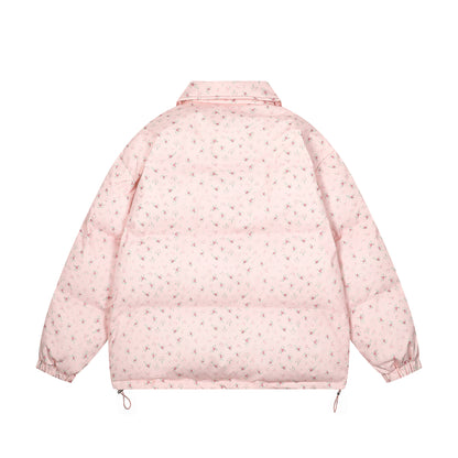 TODAMU® new winter new American retro girly floral all-over printed bow cotton jacket