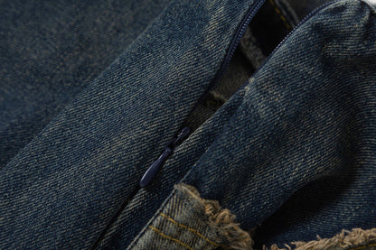 TODAMU® Women's Thirteen Lines American Retro Color Blocking Splicing Denim Skirt