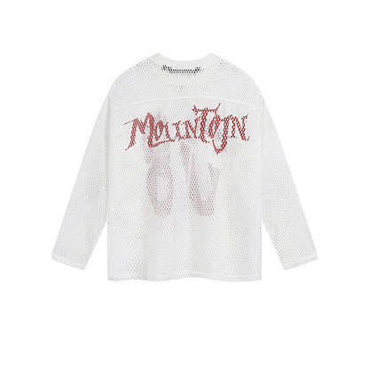 TODAMU® American Vintage Sexy Girl Mesh Hollow Long Sleeve T-Shirt for Women