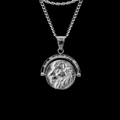 Lion's Prayer - Double Sided Pendant ( Silver )