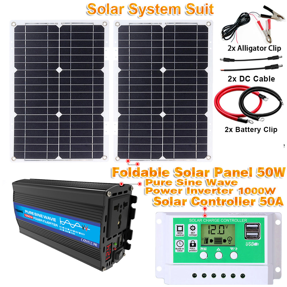 110V/220V 1000W Inverter With Solar Panel and 50A Solar Controller