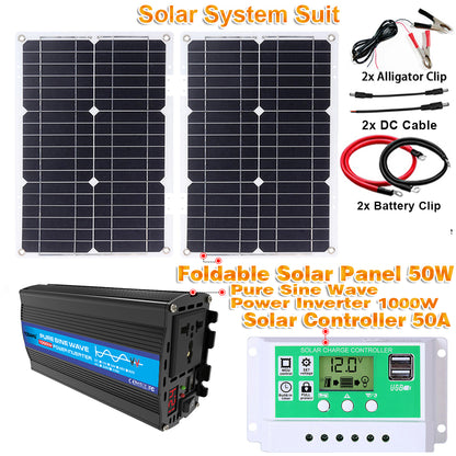110V/220V 1000W Inverter With Solar Panel and 50A Solar Controller