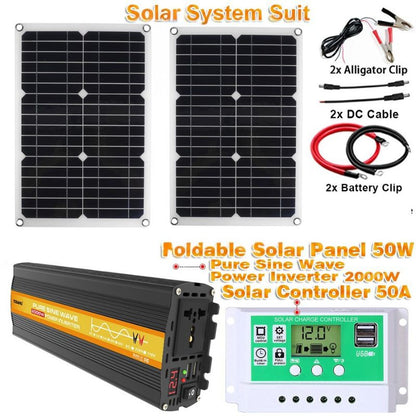 2000W 12V to 110V/220V Pure Sine Wave inverter With Solar Panel and 50A 12V/24V Solar Controller