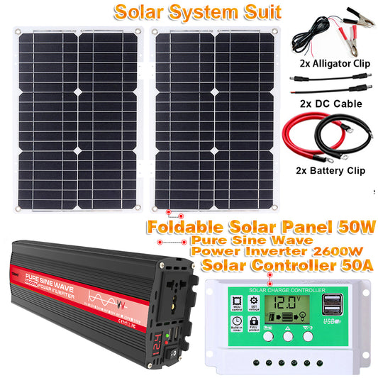 2600W 12V to 220V/110V Pure Sine Wave Inverter With Solar Panel and 50A 12V/24V Solar Controller