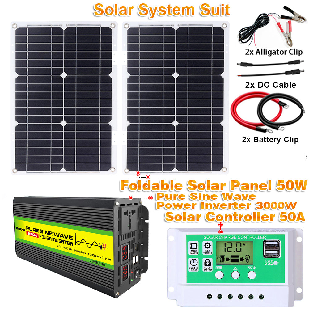 12V to 220V/110V 3000W Pure Sine Wave Inverter with Solar panel and 50A solar controller