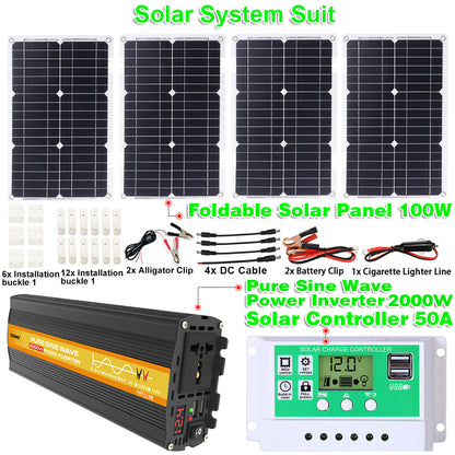 2000W 12V to 110V/220V Pure Sine Wave inverter With Solar Panel and 50A 12V/24V Solar Controller