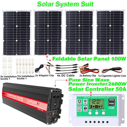 2600W 12V to 220V/110V Pure Sine Wave Inverter With Solar Panel and 50A 12V/24V Solar Controller