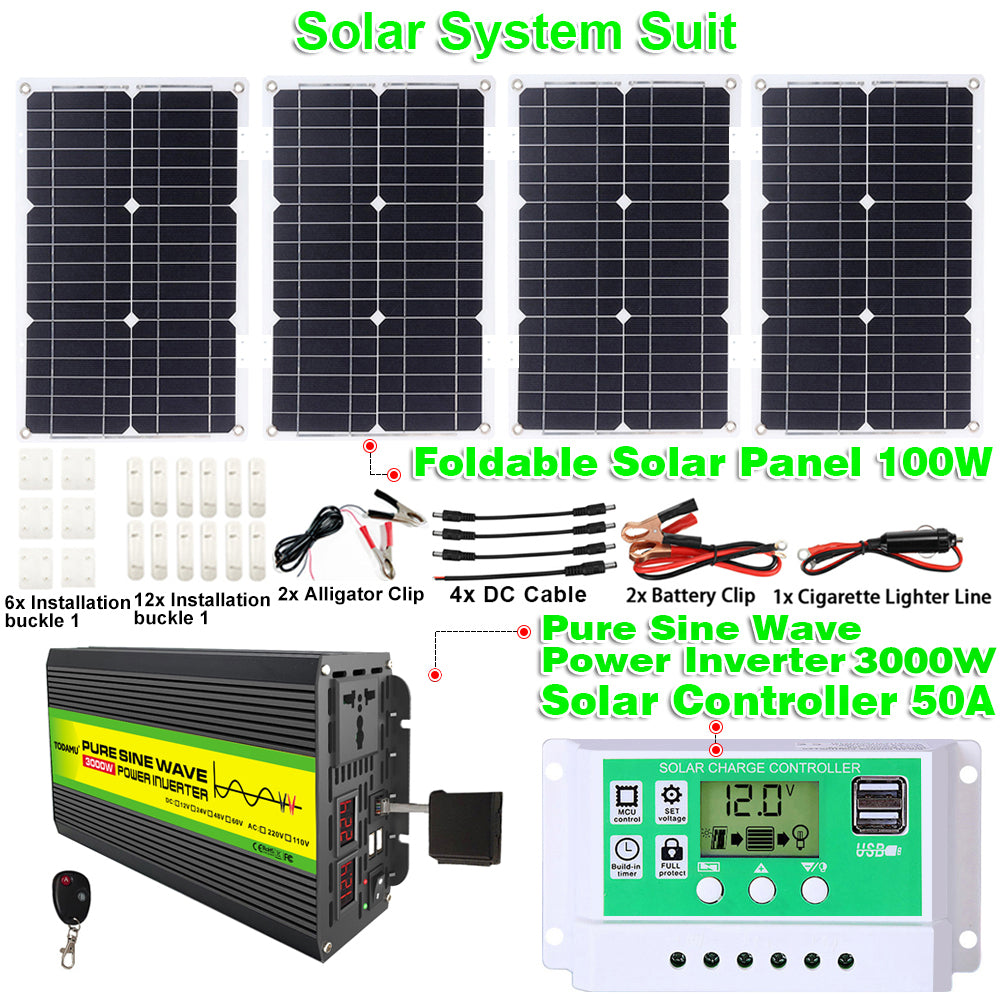 12V to 220V/110V 3000W Pure Sine Wave Inverter with Solar panel and 50A solar controller