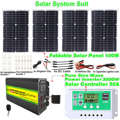 12V to 220V/110V 3000W Pure Sine Wave Inverter with Solar panel and 50A solar controller