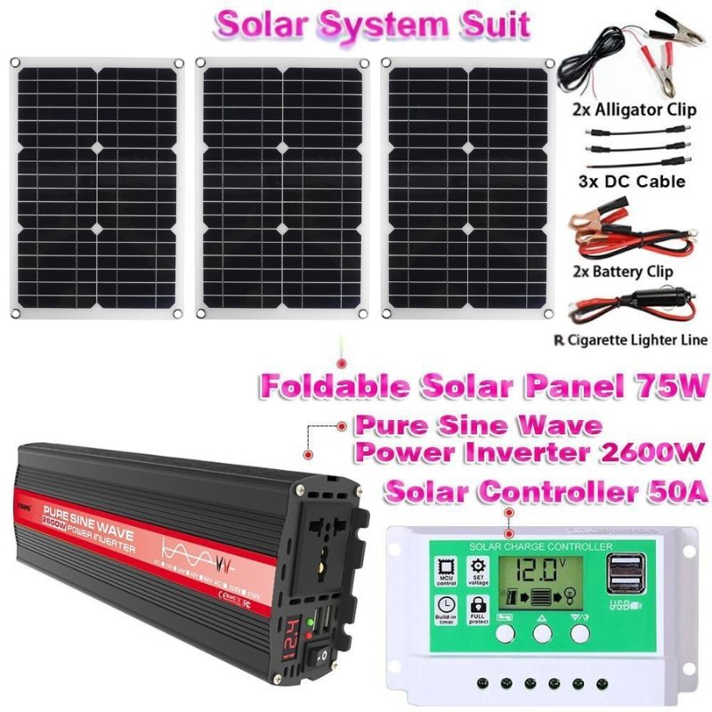 2600W 12V to 220V/110V Pure Sine Wave Inverter With Solar Panel and 50A 12V/24V Solar Controller
