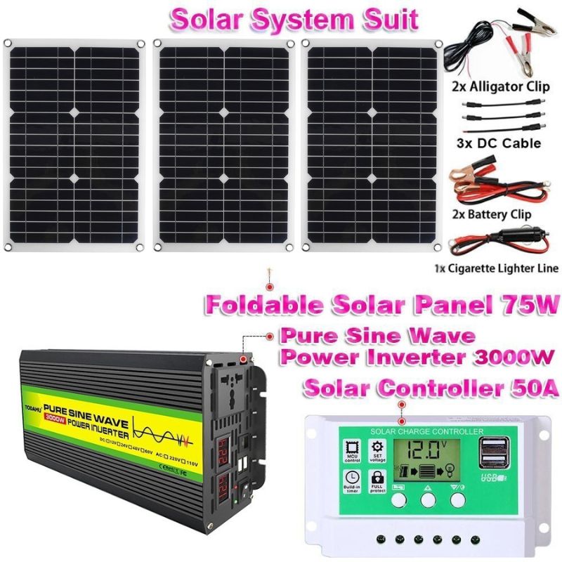 12V to 220V/110V 3000W Pure Sine Wave Inverter with Solar panel and 50A solar controller