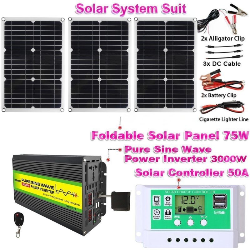 12V to 220V/110V 3000W Pure Sine Wave Inverter with Solar panel and 50A solar controller